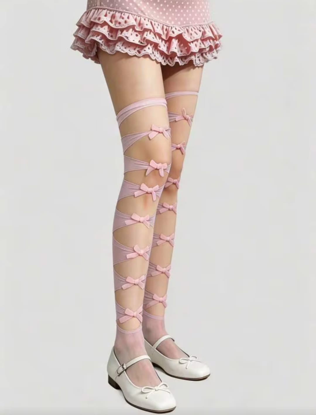 Women’s Sheer Pink Thigh-High Stockings with Butterfly Bow Details – Romantic Fashion Hosiery